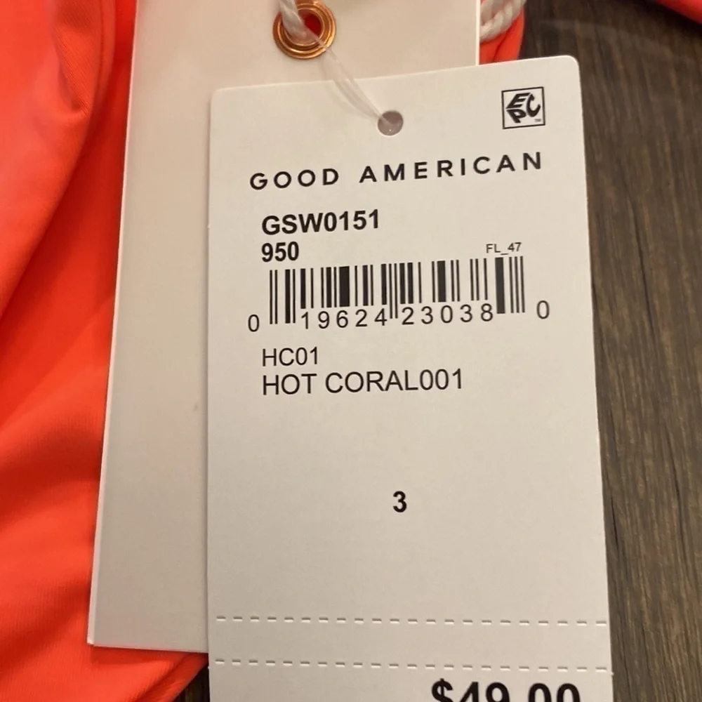Good American highcut full coverage bikini bottom- HOT CORAL- NWT SZ 3‎